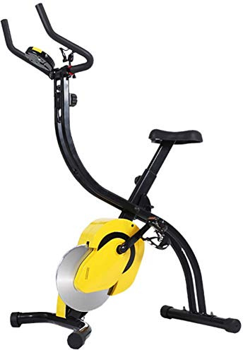 HLeoz Foldable Exercise Bike, Fitness Bike with Hand Pulse Sensor LCD Display Magnetic Control Cardio Bike Stationary Upright Recumbent Bike,Yellow