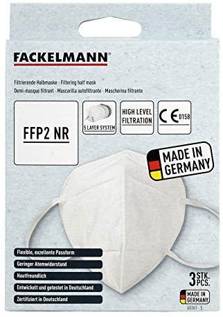 Fackelmann FFP2 Atemschutzmaske, Mundmaske mit Ohrbügel und Nasenclip, FFP2 Maske für Aerosole, Universalmaske als Partikelschutz, hochwertige FFP2 Schutzmaske (Farbe: Weiß), Menge: 1 x 3 Stück