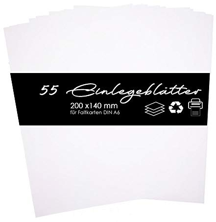 50 Einlegeblätter – 120 g/m² weiß – Einleger für Faltkarten – ideal zum Drucken – passend für Einladungen, Hochzeit, Geburtstag und Grußkarten (50, A6-)