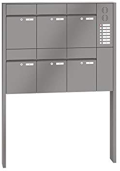 RENZ/Plan / 6er Freistehende Briefkastenanlage Standbriefkasten mit Sprechfeld/RAL-Farbe 9007 Volumen 21 L/zum Einbetonieren/Dein-Briefkasten.de
