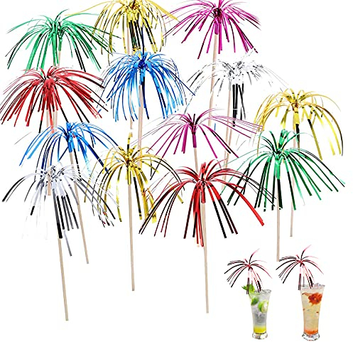 LFBEST 200 Stück Cocktailspieß Cocktail Picks Cocktail Feuerwerk Sticks, Cocktail Dekoration für Cocktail Party Dekoration, Bunte Fruchtzahnstocher, Palmen, Partys, Weihnachtsdekoration