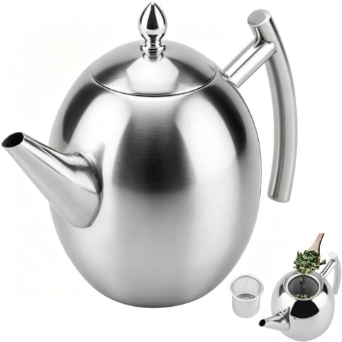 Marvellous Teapot,Stainless Steel Teapot Easy Pour Tea Kettle with Removable Mesh Filter and Handle for Loose Leaf Tea Bags Coffee Water Kettle Container for Cafe Home Office, Transparent