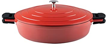 Kelomat, 3547-385 - Cazuela de cerámica roja, 32 cm de diámetro, 68,5 x 36,5 x 22 cm, inducción, aluminio fundido, base de acero térmico, para horno y cocina