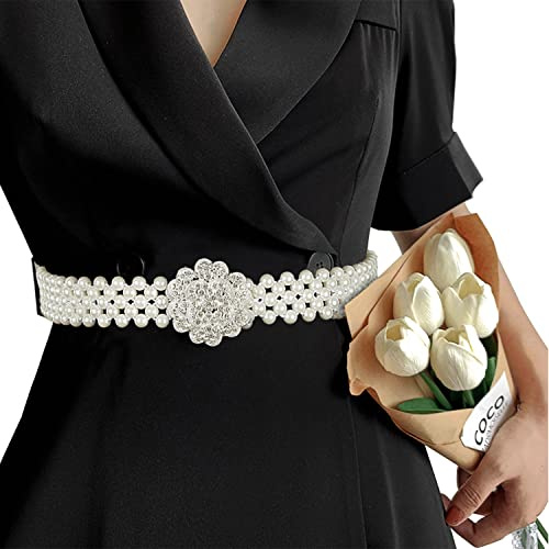 Barry.Wang Damen Diamant-Gürtel, Kristall-Strass-Bling, Taillenkette, sexy Mädchen, Hochzeits-/Party-/Club-Mode-Set, Cremefarbene sechs Blumen, One size