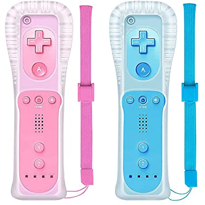 SWCTIM Wii Remote Controller 2 Pack Compatible with Nintendo Wii/Wii U | with Silicone Case and Wrist Strap,Pink and Blue