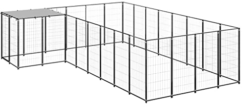 vidaXL Hundezwinger Schwarz 10,89m² Stahl Hundehütte Hundehaus Hundekäfig