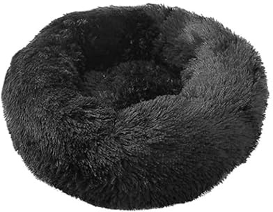 jiuzcare Hundebett Katzenbett rund flauschig, Hundebett waschbar, Katzenbett flauschig, Hundekissen für kleine Hunde und Katzen, Hundekörbchen weich (50 cm, Schwarz)