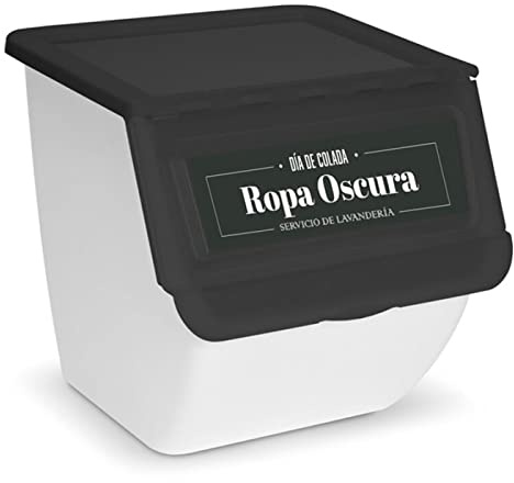 AC - Contenedor apilable de Polipropileno - Cubo para el Almacenamiento de Ropa, Ordenación por Colores, Tapa de Fácil Apertura – 36 L – Ropa Oscura - 36 x 38,5 x 38 cm