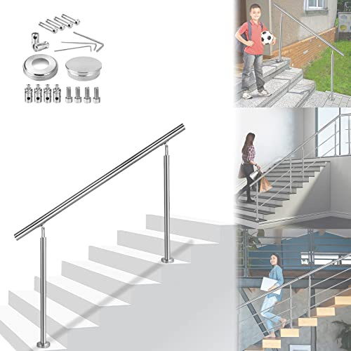 ACXIN Corrimano ringhiera per scale, Ø 42 mm, barre per ringhiere in acciaio inox, montaggio a pavimento, kit per scale (180 cm, 0 barre trasversali)