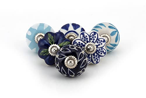 Craft Trade Blue Ceramic Cabinet Knobs Pack of 6 | Handcrafted blue ceramic knobs for cabinets, drawers, & wardrobes. Durable hardware to elevate home décor.