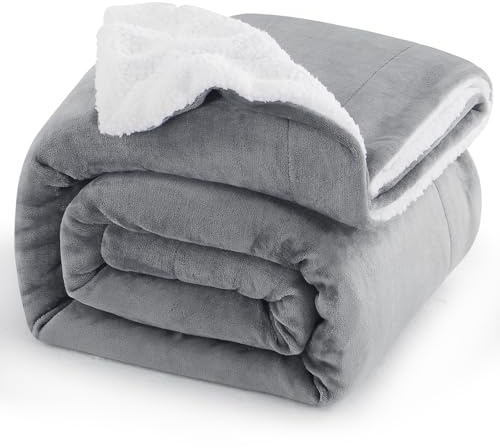 Aisbo Manta Sofa Invierno Polar - Mantas para Cama Gruesa Calentita Manta de Sofá Suave y Caliente con Borreguito, Reversible de Franela y Borrego Gris 130x150 Pequeña, Sherpa Blanket