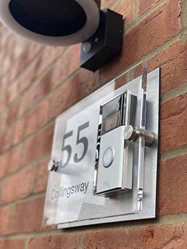 Ring Doorbell House number sign Plaque SILVER, Black,250mm x 190mm