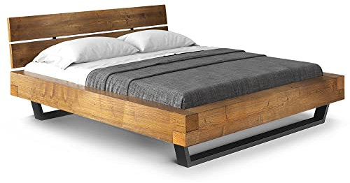 moebel-eins CURBY Balkenbett mit Holz-Kopfteil, Kufenfuß, Material Massivholz, 180 x 220 cm, Vintage