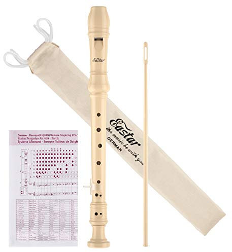 Eastar Sopran-Blockflöte für Anfänger, Kinder, deutsches C-Tasten-Blockflöteninstrument, 3-teilig, mit Reinigungsset, Daumenstütze, Baumwolltasche, Grifftabelle, Natur, ERS-21GN