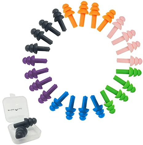 Swimming Ear Plugs - 12 Pack Silicone Earplugs for Kids & Adults - Waterproof, Reusable & Noise Cancelling for Sleeping & Swimming - Each Pair Includes Carry Case (Multicolour)