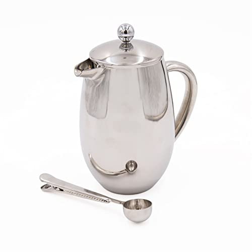 La Cafetière 8 Cup Stainless Steel French Press and Coffee Measuring Spoon with Clip Set