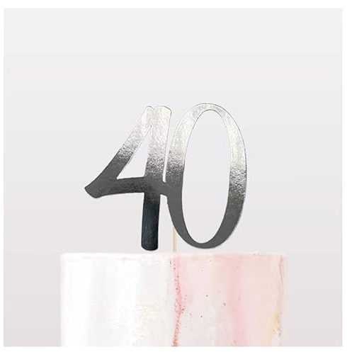Number cake topper 40th Birthday by Extra Touch Design - metallic mirror SILVER card