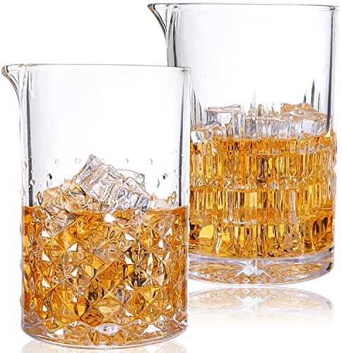 SogYupk 2 Pcs Cocktail Mixing,Crystal Glass Engraved Cocktail Stirring Glasses,24oz Drink Stirring,Thick Weighted Bottom,Professional Bartender's Mixer Glasses,Bar Tools.