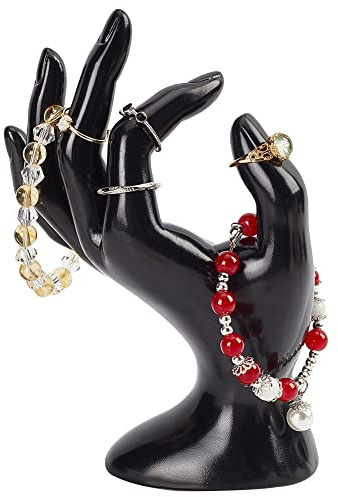 PandaHall OK Gestenring Handhalter, Schwarzes Armband Ring Uhrenständer, Schmuckständer Mannequin-Hand für Foto-Requisiten Heimtextilien Einzelhandels Display Organisation, 7.1x11.5x18cm