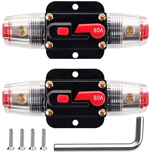 Greluma 2 st 60A inline kretsbrytare återställnings säkring, 12V-24V DC återställningssäkringshållare 60A med manuell återställning för automotive marinbåt ljudsystem skydd