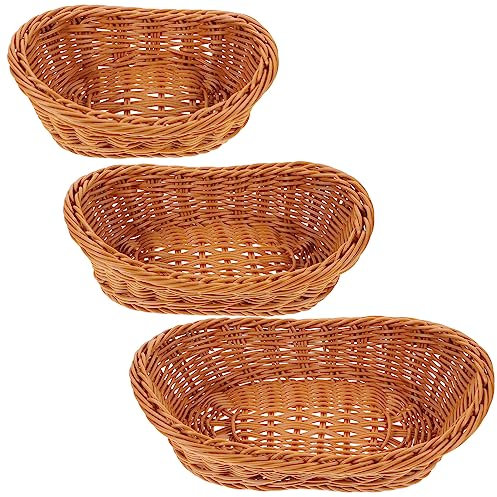 CALLARON 3pcs Woven Storage Basket for Snacks and Fruits Decorative Rattan Baskets for Organization Vintage Design for Desktop and Pantry Display