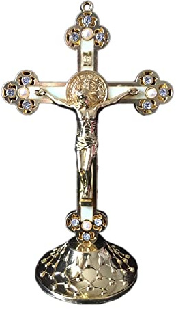 Jowsst Stehendes Kruzifix mit Sockel Legierung Kreuz für Haus Kapellen Dekoration und ReligiöSe Geschenke (Gold)