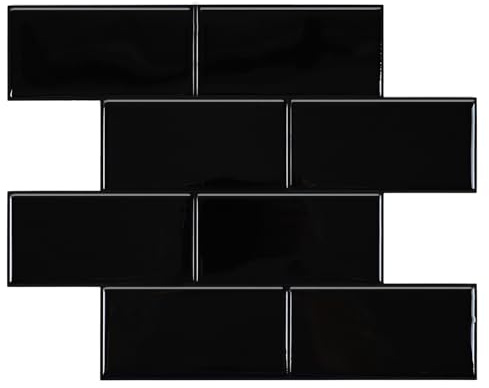 3D Fliesenaufkleber Aufkleber für Bad Küche, Selbstklebend Klebefliesen Schwarz Metro Wandfliesen (25.4x25.4cm, 10 Stück)