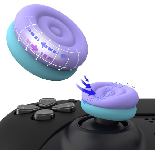playvital Tapas para el Pulgar para ps5/4 y Switch Pro | Compatible con Xbox One, Series X/S, y Elite Series 2, Agarres Antideslizantes, Diseño Circular, Púrpura Claro & Azul Agua