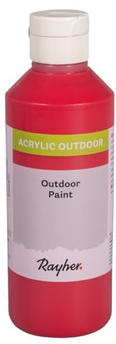 Rayher Outdoor Paint Acrylfarbe, klassikrot, Flasche 250 ml, auf Wasserbasis, hochpigmentierte Acrylfarbe, ideal für den Außenbereich, wetterfest, witterungsbeständig, Outdoor-Farbe, 35071287