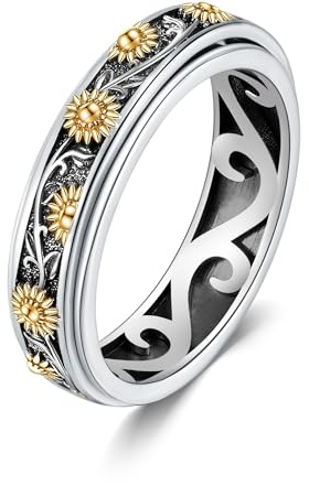 Bague Anti Stress En Argent Sterling 925 Tournesol Bague Anti Stress Pour Tdah Bague Rotative Pour Soulager L'Humeur Cadeau Pour Femmes Et Filles Taille 8