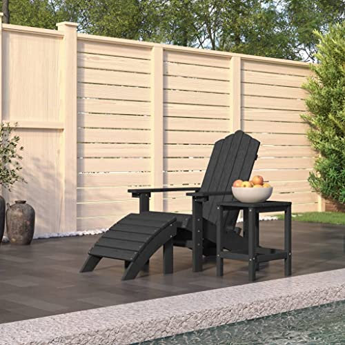 KTHLBRH Adirondack-Gartenstuhl mit Hocker & Tisch HDPE Anthrazit, Balkonstühle Terrassenstühle Outdoor-Stühle Freizeitstühle für Garten, Rasen, Terrasse