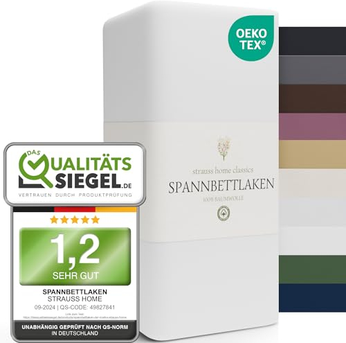 Strauss Home® Jersey Spannbettlaken Spannbetttuch Bettlaken 100% Baumwolle 140x220-160x220 cm Übergrösse Wasserbett Boxspringbett (Weiß)