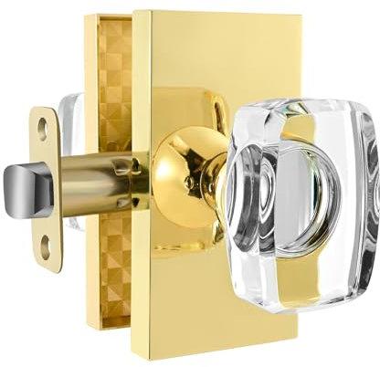 Dllween Türknauf aus Glas, goldfarben, poliertes Messing, Kristall, Türknauf, Türgriffe, rechteckig, modern, nicht drehbar, für zweifache Schranktüren, 4 Stück