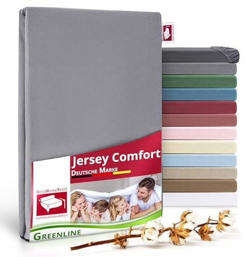 DecoHomeTextil Spannbettlaken, Grau 90-100x200 cm | Greenline Serie, Premium Jersey, 100% Baumwolle, Bettlaken, Spannbetttuch