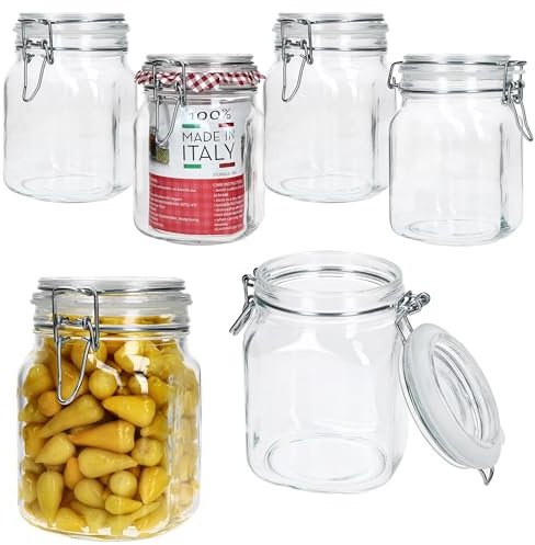 MamboCat 6er Set PRIMA luftdichte Vorratsgläser eckig I 1L I Glasdosen mit Drahtbügelverschluss I ideal zum Einmachen, Fermentieren & Aufbewahren