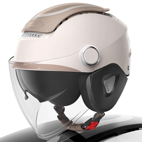 OZXDKJ Retro Mit Visier Motorrad Jethelm, Herren Damen Open Face Motorrad Helme, Motorrad Offener Helme, Motorrad Halbhelme, DOT/ECE-Zulassung Motorradhelm Für Cruiser Chopper,FF