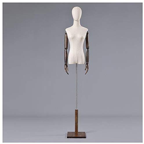 Mannequin Torso Modell Requisiten Kleidung Display Ständer, Schmuckdisplay Retro Stoff Massivholz quadratische Basis, höhenverstellbar, mit Massivholzarm (Farbe: B, Größe: S)