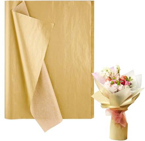 Papel de Seda 100 Hojas de Papel de Regalo Oro Para Envolver Regalos Embalaje DIY Manualidades para Navidad Bodas Cumpleaños 50 x 35 cm