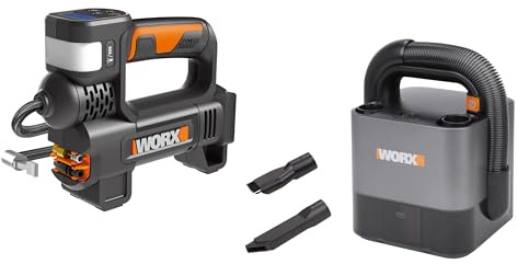 PACK WORX PRO+ Compresseur à Air 20V + Aspirateur Portable 20V (Sans Batterie ni Chargeur, un Indispensable pour la Voiture)