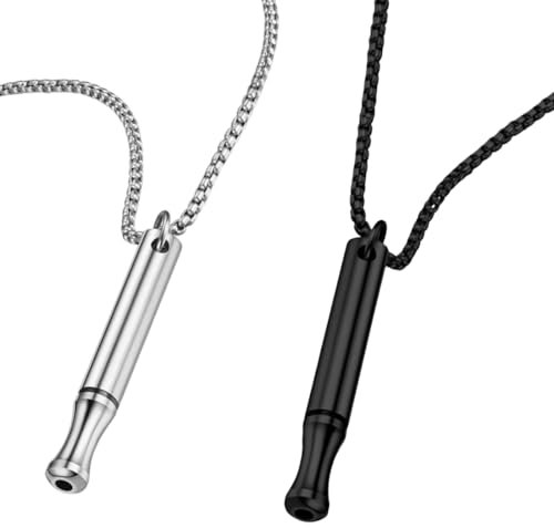 2 Stück Rauchentwöhnung Hilfsmitte,Halskette Kette Atemkette Mit Aufhören,Rauchfrei Kette mit Pfeife,Angst Atemhalskette Panikattacken Hilfsmittel Achtsamkeitskette(Silber+Schwarz)