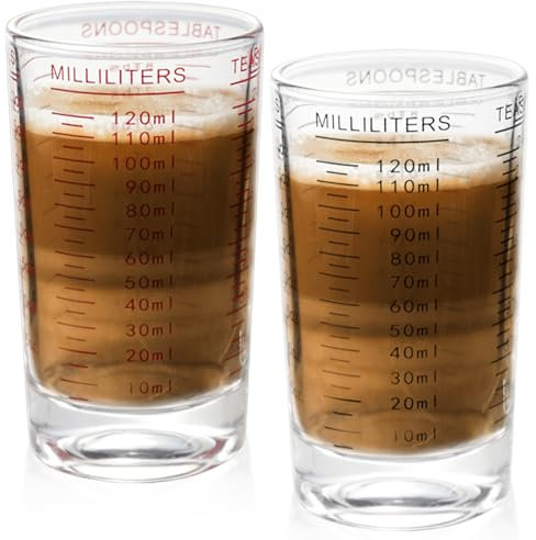 Lot de 2 gobelets doseurs : verre doseur de 120 ml en verre borosilicate, récipient doseur en verre avec balance, tasse doseuse de cuisine, tasses de mesure résistantes à la chaleur, verre doseur en