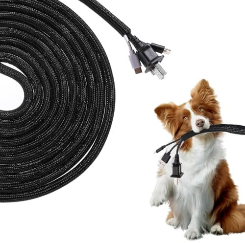 simarro Dog and Cat Cord Protector 16.4ft Cable Sleeve Expandable Braided Sleeve Cable Wrap Cord Protector Prevents Animals From Chewing Cables Can Be Cut to Suit TV Audio USB Charger Power