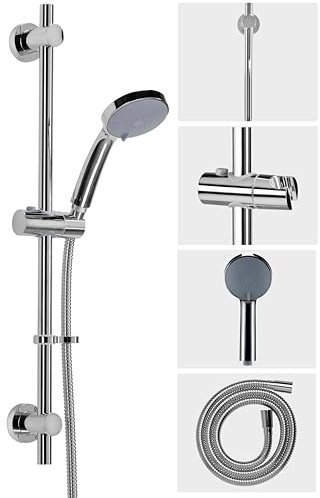 Croydex Presion Pressure Boost Complete Shower Kit with Five Spray Patterns | High Pressure Shower Head | 68cm Riser Rail | 1.75m Stainless Steel Hose |Adjustable Slider | with Flexi-Fix Wall Brackets