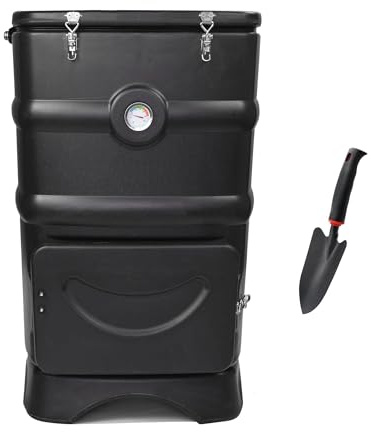 EJWOX Insulated Compost Bin with Ventilation System - Quickly Composting All Year Round, A Reservoir at The Bottom Design to Collect The Leachate (30 Gal, Black)