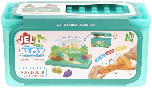 Goliath - Jelly BLOX – Playground Store & Play Set - Jeu de Construction Sensorielle pour Enfants dès 2 Ans - 30 Blocs Souples et Colorés avec Personnages & Animaux - Coffret Rangement - Idée Cadeau