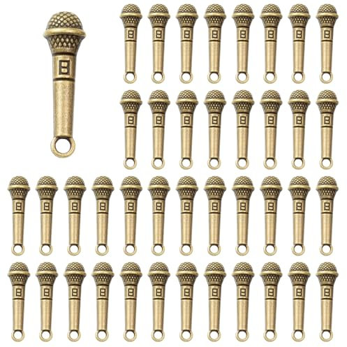 SUMMITDRAGON Confezione da 100 ciondoli a forma di microfono, in lega, adatti per gioielli fatti a mano e artigianato