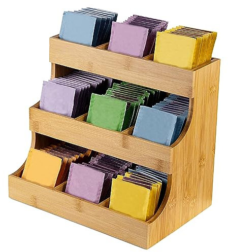 Organizador vertical de almacenamiento de té y café de madera de 3 capas para 180 bolsas de té, elegante caja de té para café, paquetes de azúcar y cremas