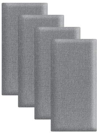 EUNEWR 3D Anti-Collision Wall Padding, 4PCS 40x20cm Self-Adhesive Soft Leather Padded Wall Panels, Shockproof Removable Wall Stickers for Kids Room, Bed Headboard, TV Walls & Nursery (Light grey)