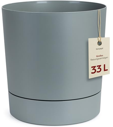 KONZEPT Blumentopf mit Untersetzer 38 cm - großer Übertopf aus Kunststoff für Zimmerpflanzen, modern und wetterfest, für Innen und Außen, Mint