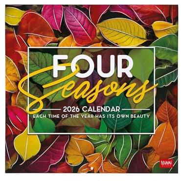 Legami - Calendrier mural 2026, 4 Season, grand calendrier mural, 12 mois et planificateur d'année, en 6 langues, espace pour notes, signes du zodiaque, jours fériés internationaux, 30 x 29 cm